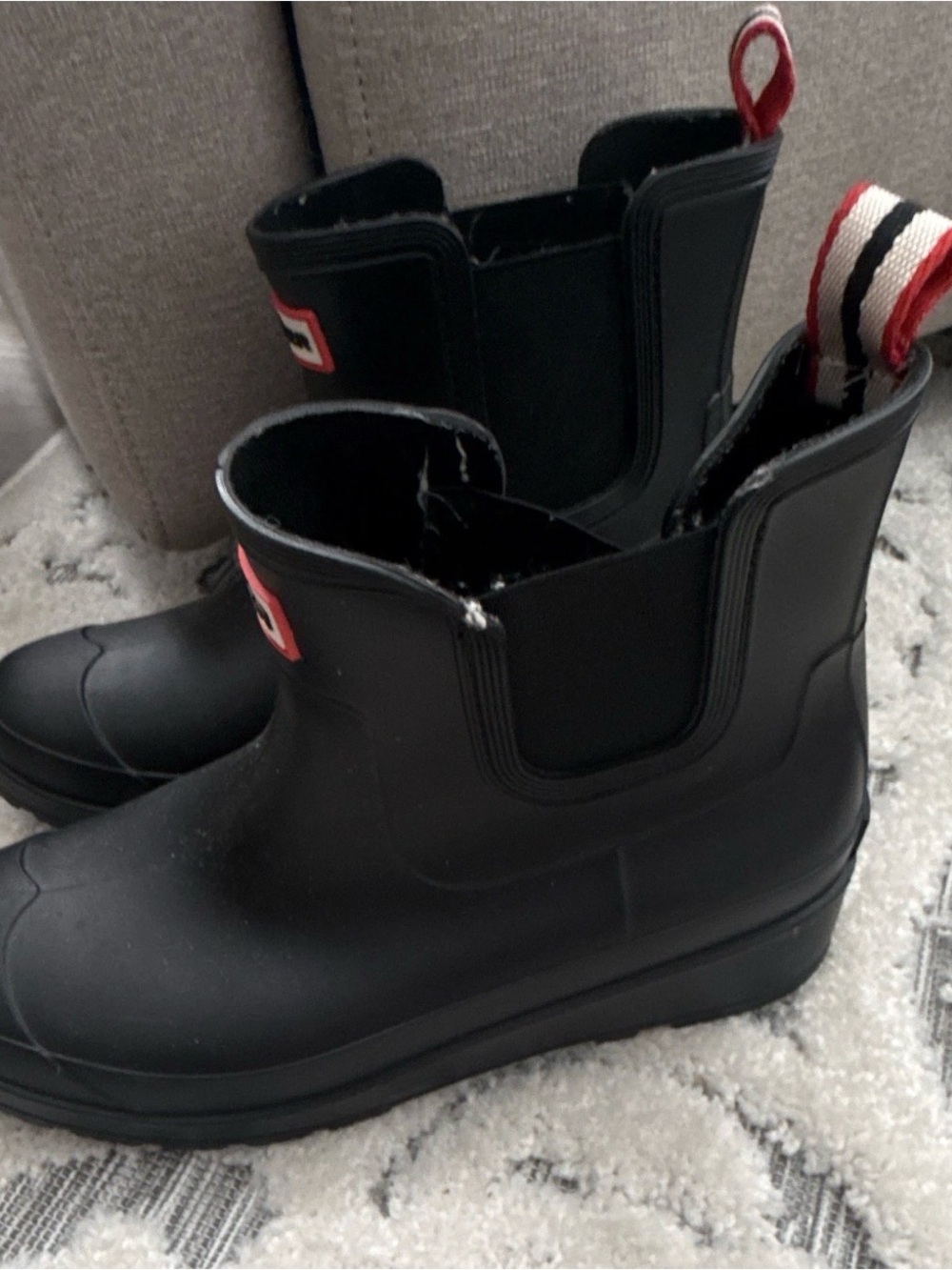 Hunter Black Short Rain Boots with Red Logo Accent - Picture 3 of 3